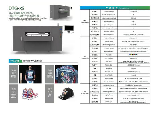 8 Ink Colors DTG Printer with 3200 Pcs Nozzles and Printable Format 380x480mm/ 480x580mm/ 900x480mm